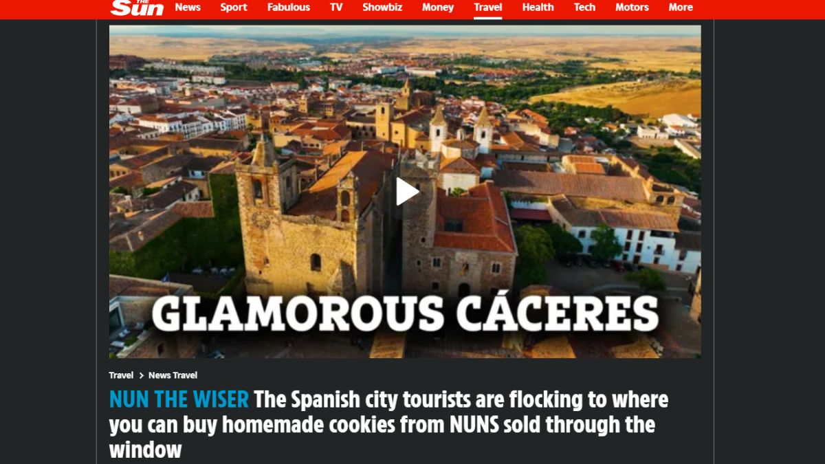 Imagen de la web de The Sun donde se recomienda Cáceres.