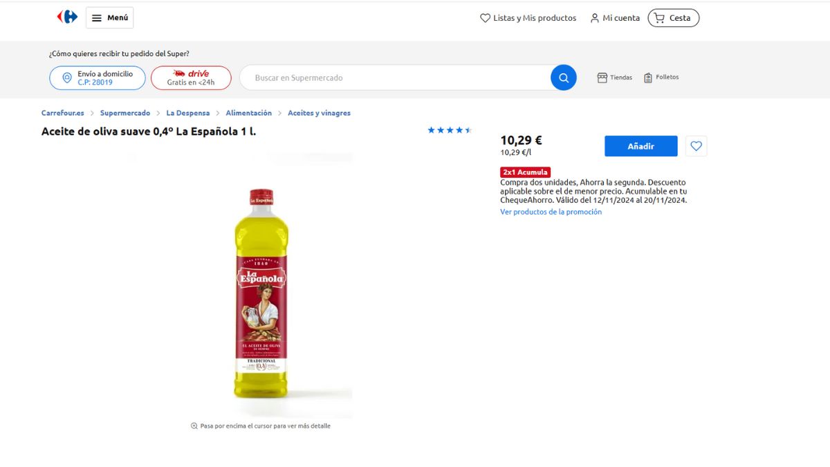 Aceite de oliva en promoción en Carrefour