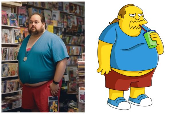 Dependiente de la tienda de cómics de ‘Los Simpsons’ versión dibujos vs. versión IA