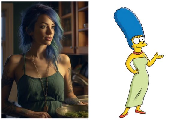 Marge Simpson versión dibujos vs. versión IA 