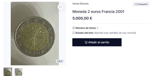 Moneda de 2 euros en venta por 5.000 euros 