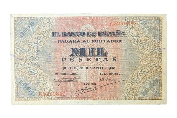 Billete de 1.00 pesetas de 1938