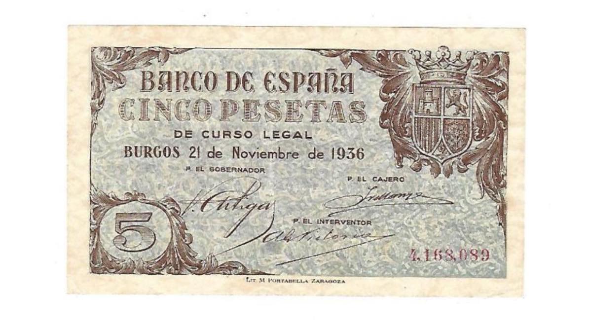 Billete de 5 pesetas de 1936