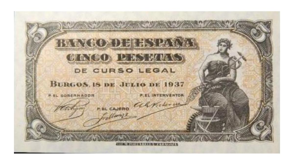 Billete de 5 pesetas de 1937