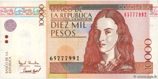 Billete 10.000 pesos, Colombia