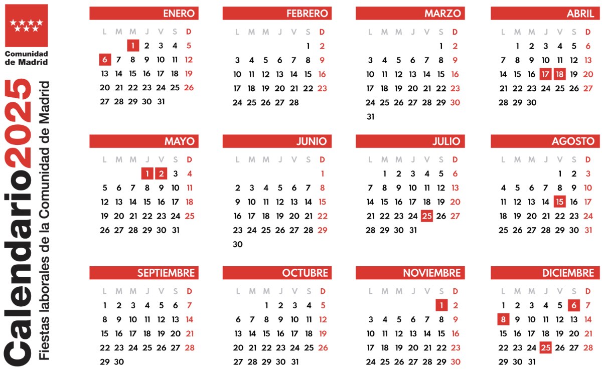 Calendario laboral de Madrid en 2025