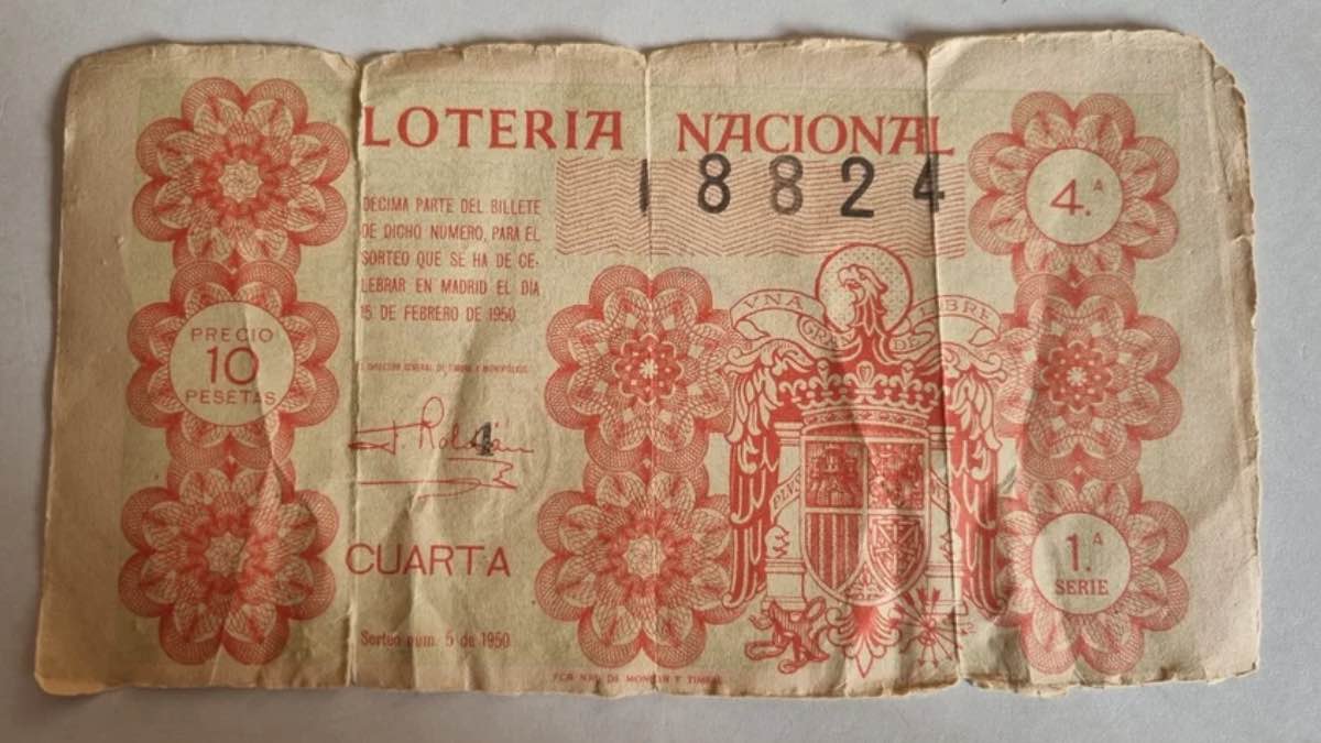 Décimo de lotería antiguo de 1950