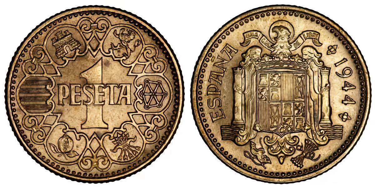 Moneda de una peseta acuñada en 1944