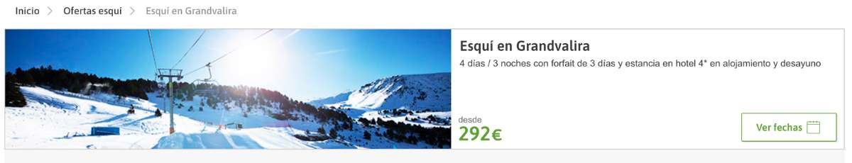 oferta de la escapa de esquí de El Corte Inglés