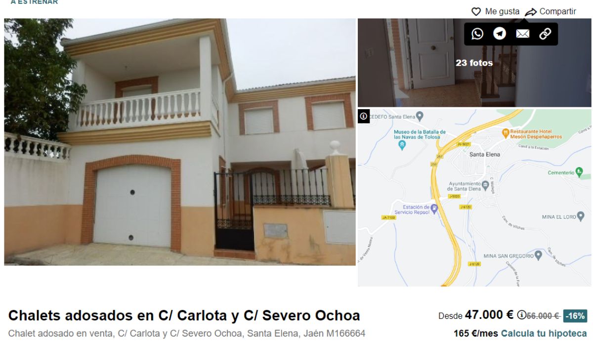 Chalet adosado en Santa Elena (Jaén), por un precio de 47.000 euros 