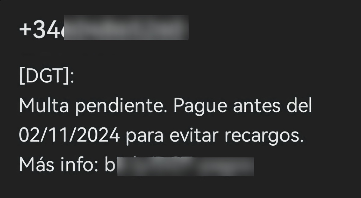 Mensaje de texto de estafa suplantando a la DGT