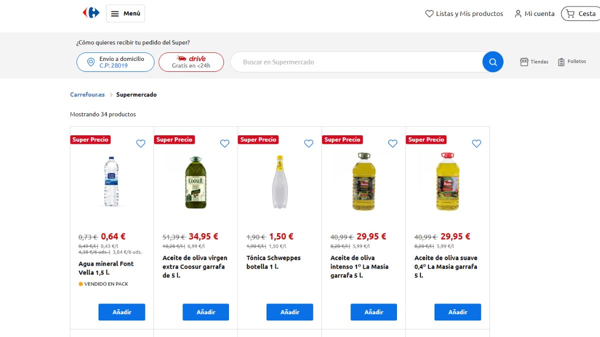 Varios productos de la promoción de Carrefour.