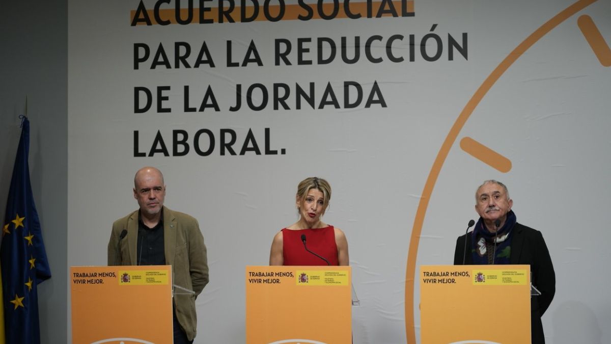 Yolanda Díaz durante la presentación del acuerdo de reducción de jornada.