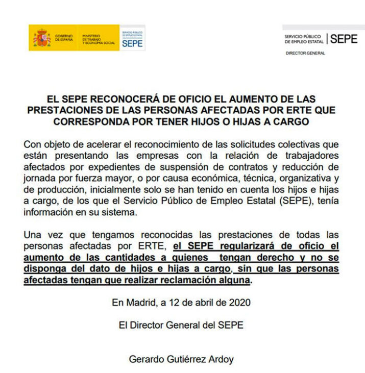 Democracia intersección Reanimar Qué significa el aviso del SEPE de los 52,29 euros en las prestaciones por  ERTE con hijos a cargo?